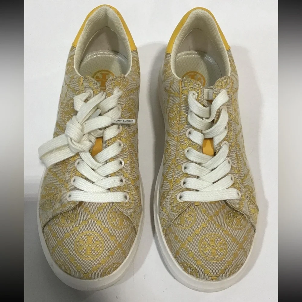 Women’s Tory Burch T Monogram Howell Court Sneaker Size 6.5M Yellow